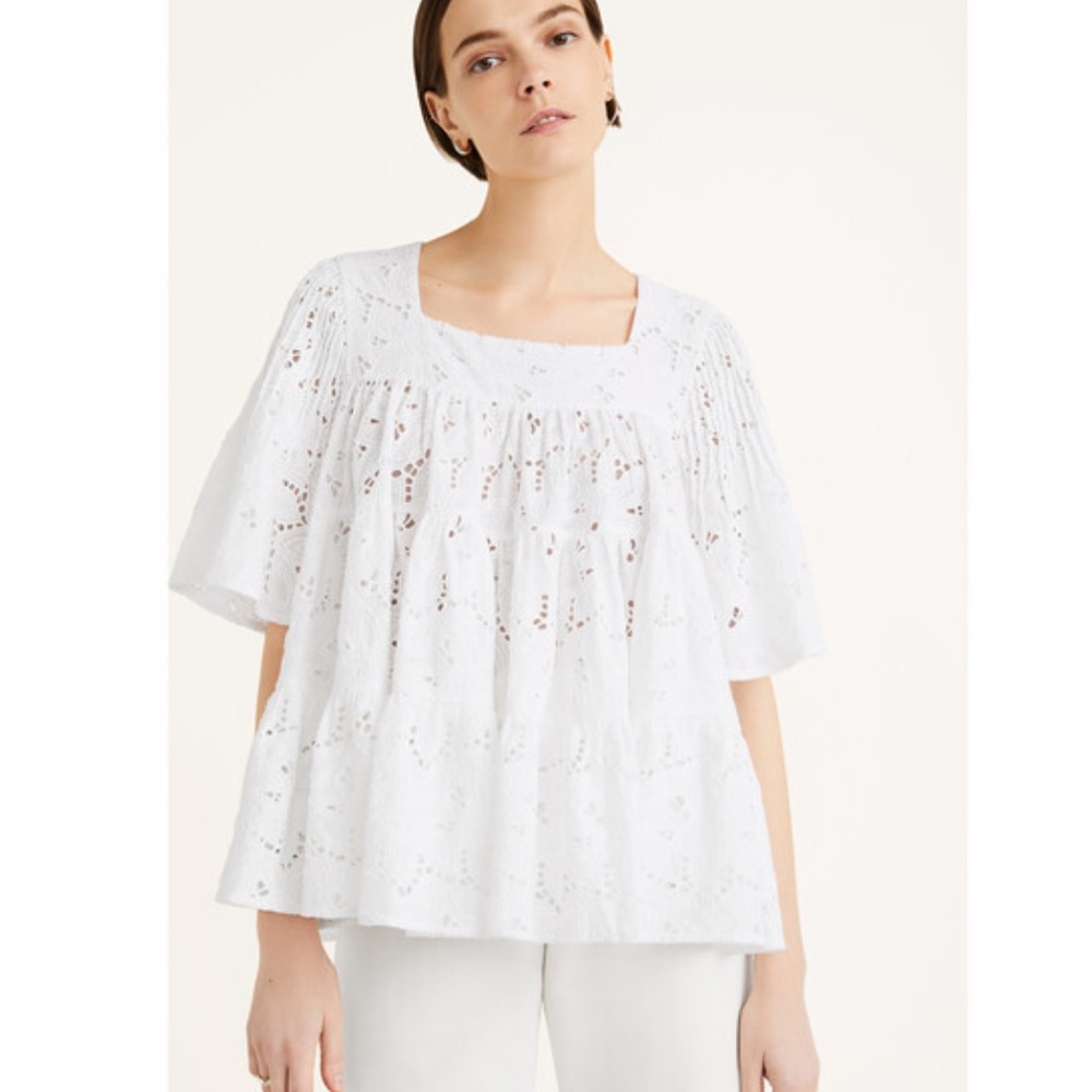 Merlette Brandt Eyelet Cotton‎ Blouse White XS
